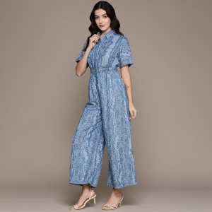 Tencel Floral Print Denim Jumpsuit