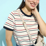Women White Striped Tshirt