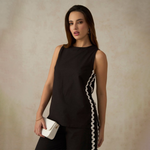 Women Cotton Boat Neck Regular Length Solid Sleeveless Top