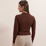 Women Solid Shirt Collar Polyester Top