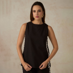 Women Cotton Boat Neck Regular Length Solid Sleeveless Top