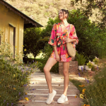 Orange & Green Floral Printed Front Tie Knot Playsuit