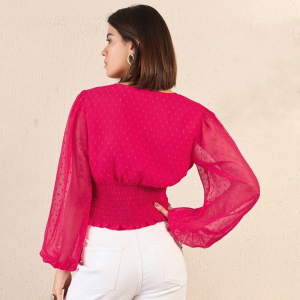 V-Neck Puff Sleeve Chiffon Regular Top