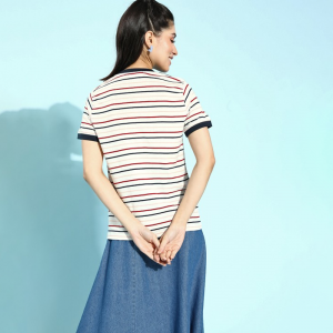 Women White Striped Tshirt