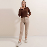 Women Solid Shirt Collar Polyester Top