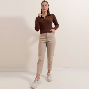 Women Solid Shirt Collar Polyester Top