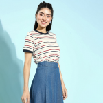 Women White Striped Tshirt