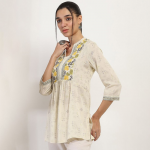 Floral Embroidered Mandarin Collar Neck Tunic